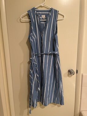 Blue Striped Sleeveless Shirt Dress - A New Day